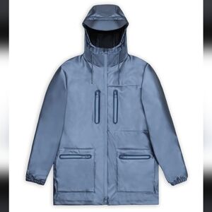 NWT Rains Waterproof Cargo Long Rain Jacket Metallic Bay Unisex XL